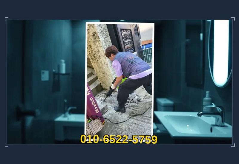 강북동 화장실 변기 오수관 정밀 통수 현장 시공 사진